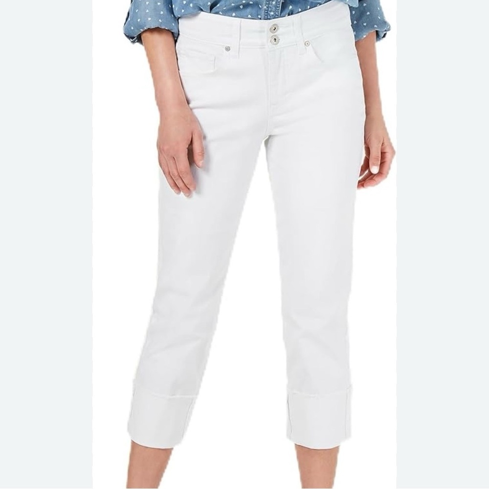 Style & Co. Women's 12 Cropped White Jeans pants raw edge on wide cuff